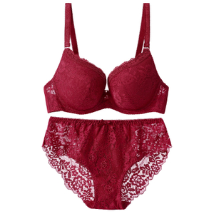 Popular Wine Color Sexy Bra And Panties Set L-2XL Plus Size Padded Underwire Ladies Bra Set