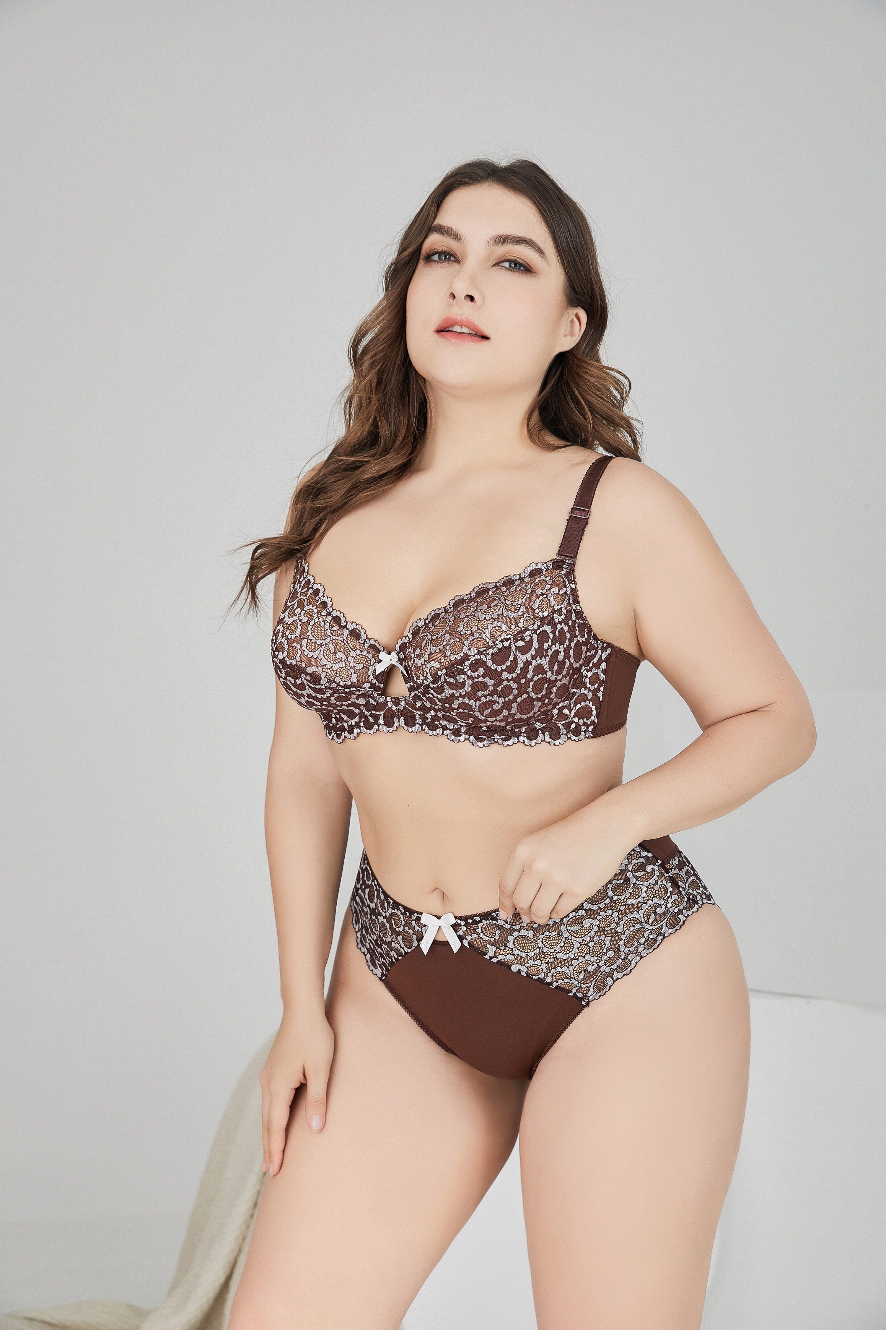 Plus Size Long Line Bra And Hipster Set Luxury Lace Bra And Panty Set for Women