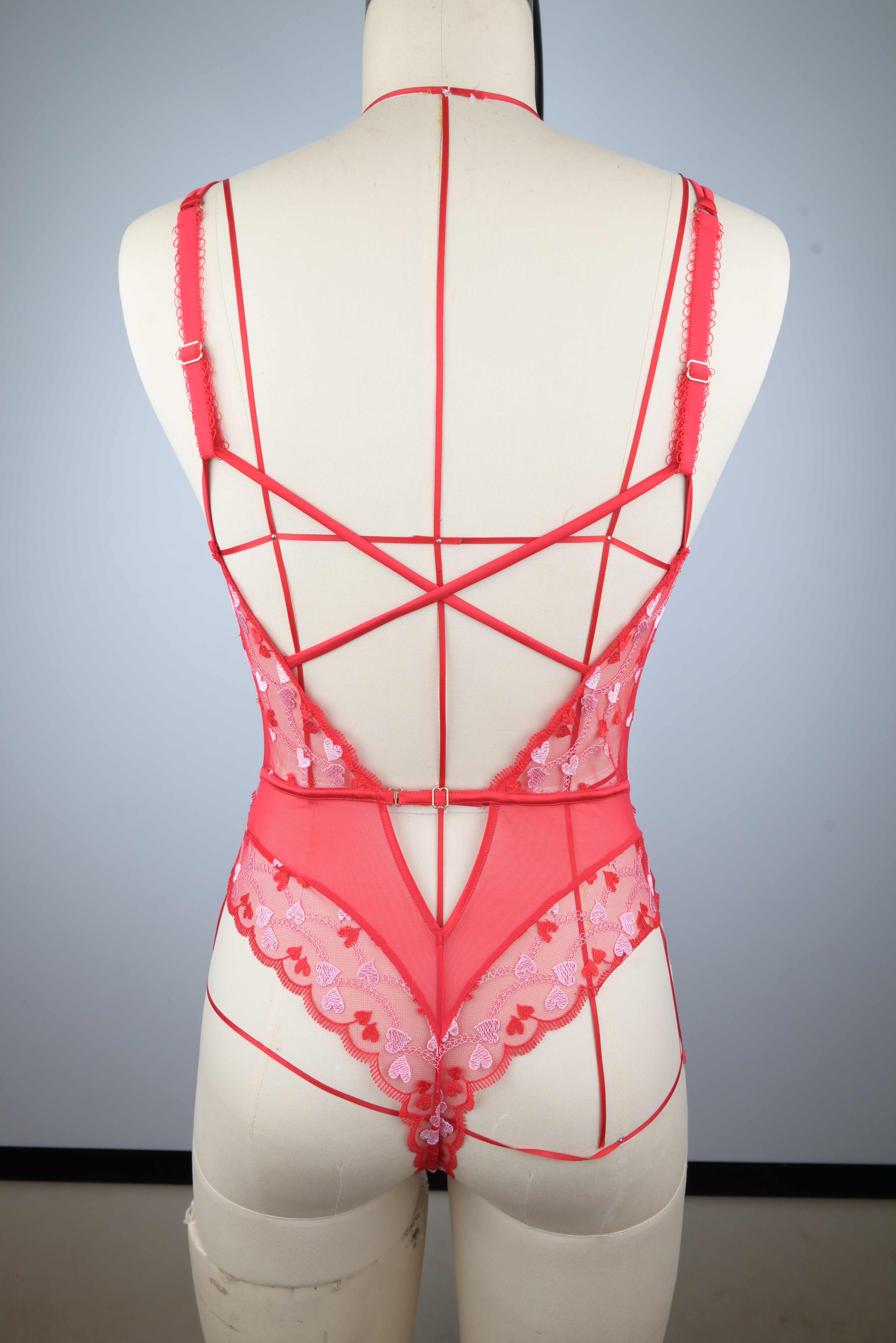 Hot Erotic Lingerie Women Lace Hollow Bodysuit Erotic Pajamas Sexy Red bodysuit