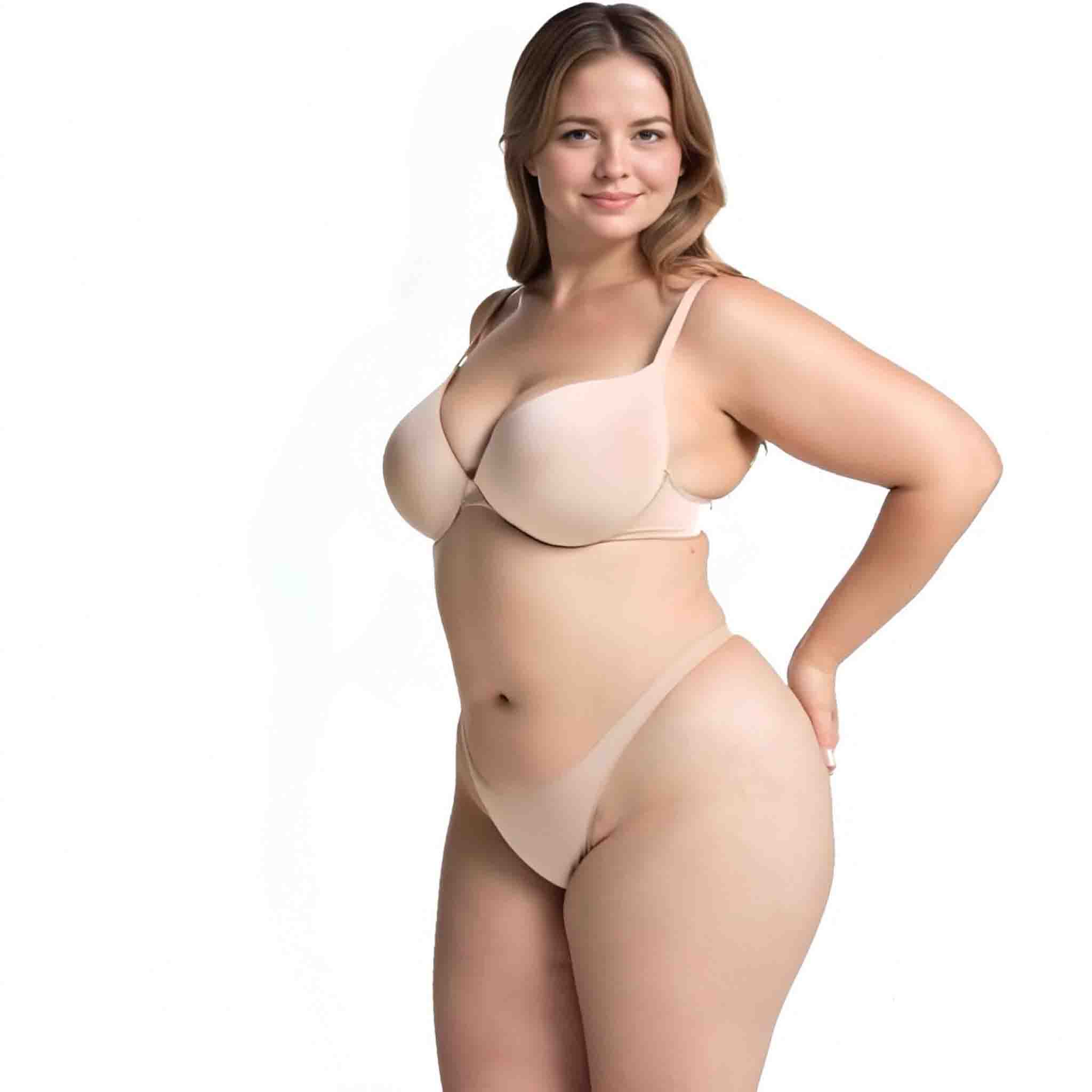 Nude Seamless Underwear Set for Plus Size Women - Buttery Soft Wireless Bra & Panty for Everyday Comfort