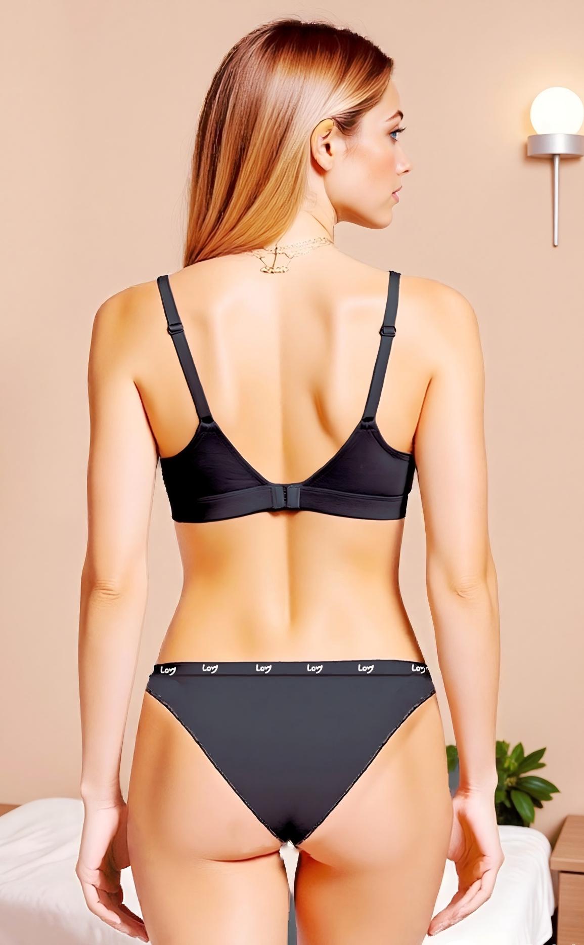 Seamless Underwear Black Print Bra with Convertible Straps & Thong 