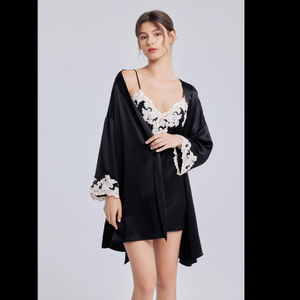 Luxury Hand-Embroidered Black Silk Ensemble Elegant Silk Sherwani Set with Intricate Embroidery Homewear Womens Pajamas Set