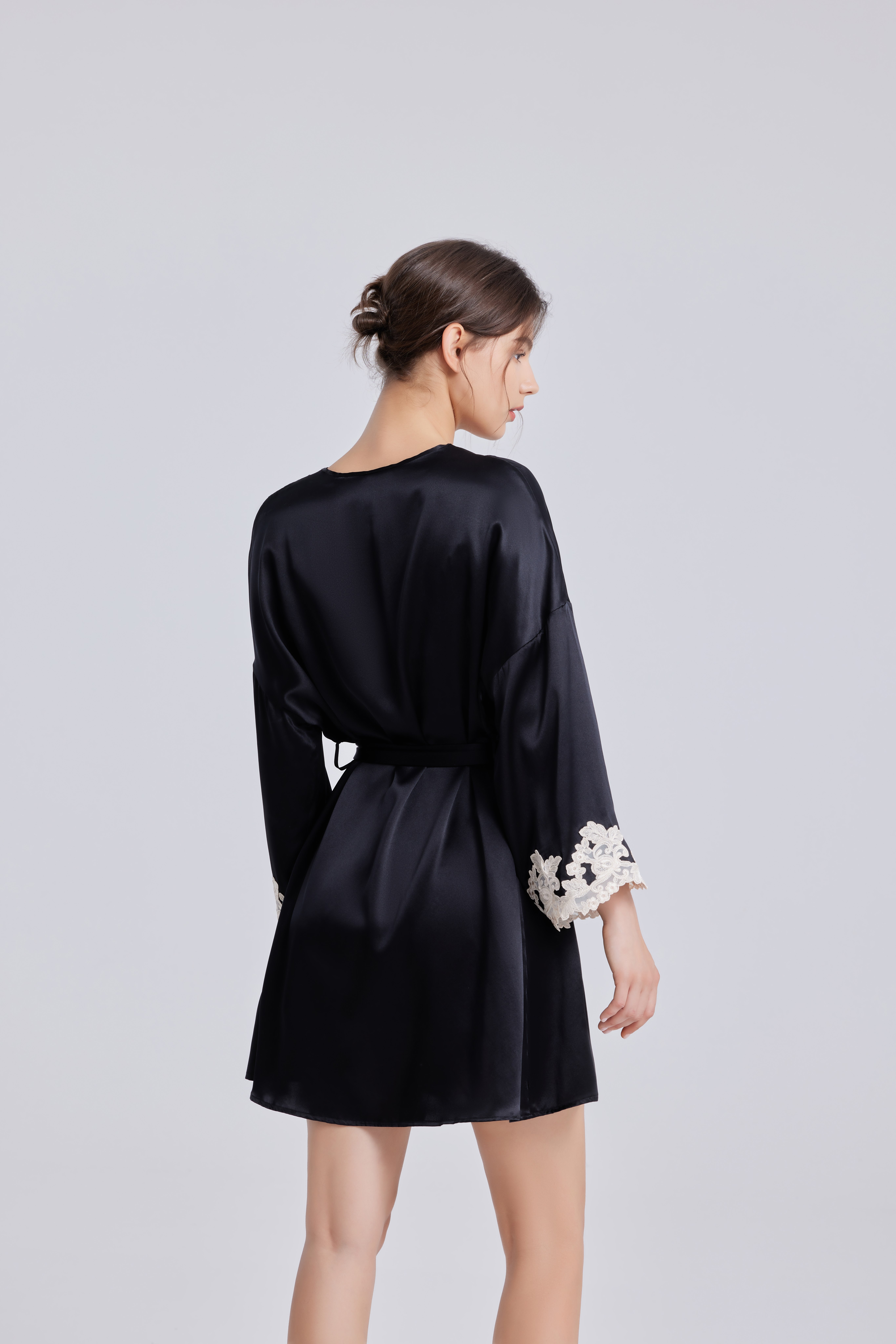 Luxury Hand-Embroidered Black Silk Ensemble Elegant Silk Sherwani Set with Intricate Embroidery Homewear Womens Pajamas Set