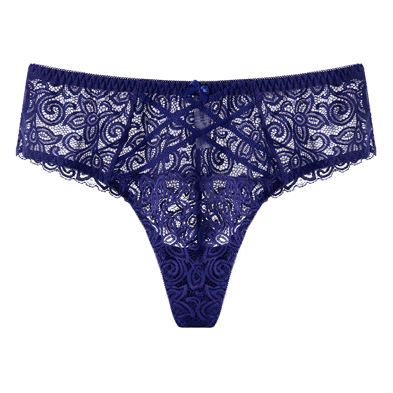 Mid Waist Sexy Lace G-string Transparent Plus Size Fat Women's Panties Thong